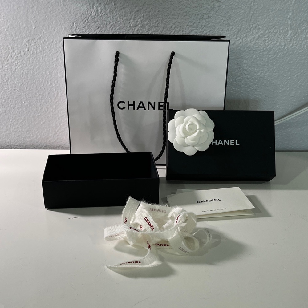Chanel Black Box with White Camellia and Ribbon
